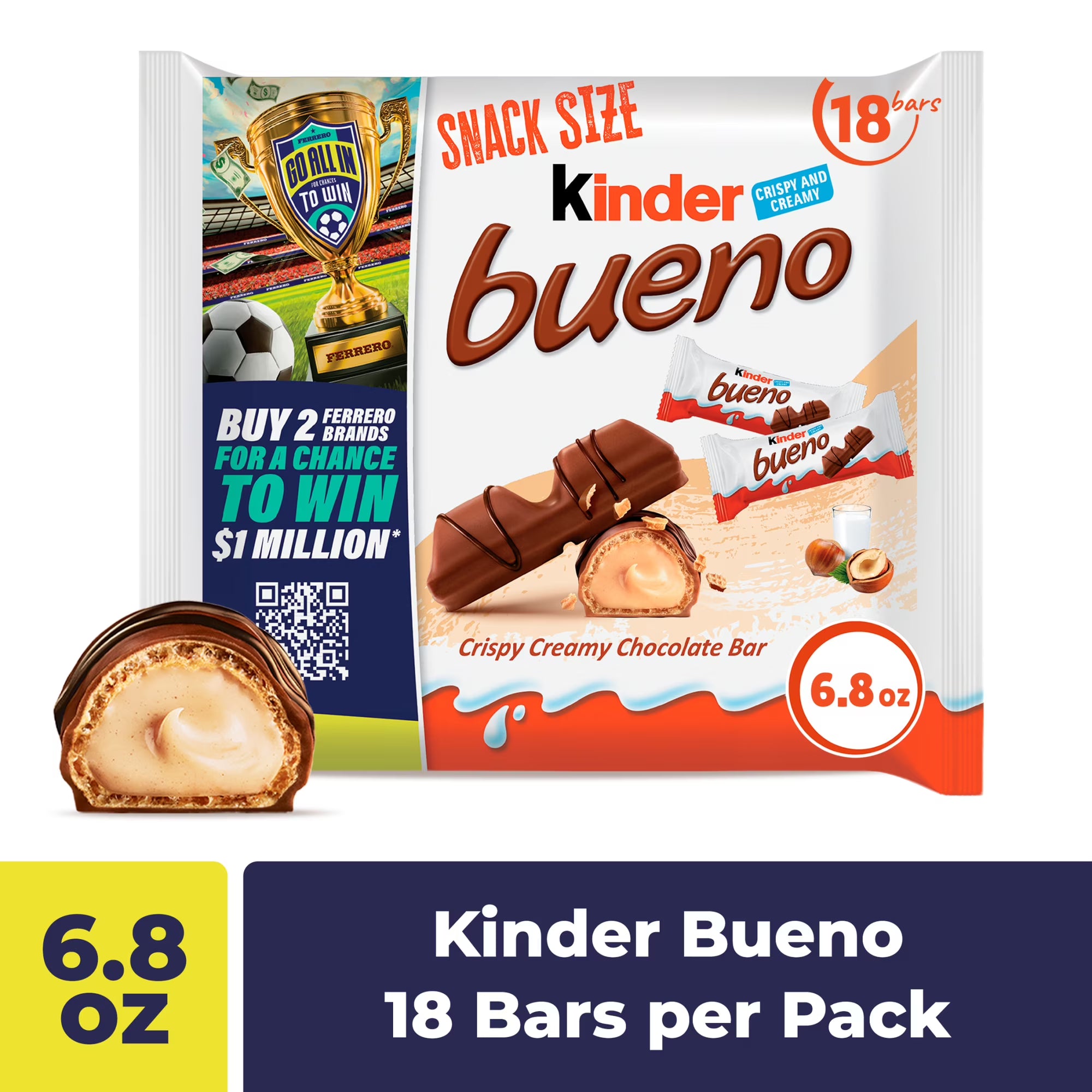 Kinder Bueno Milk Chocolate Bars, Chocolate Candy Bars with Hazelnut Filling for Game Day, Football Party Supplies, Snacks for Adults, Snack