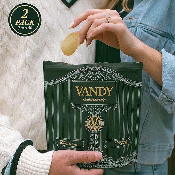 Vandy Crisps Potato Chips - Vegetable & Seed Oil Free Snacks - Gluten Free Potato Chip - Healthy Chips Made with Potatoes, Grass-Fed Beef Tallow, and Sea Salt - 2 Pack, 5 Ounce Each (Original)