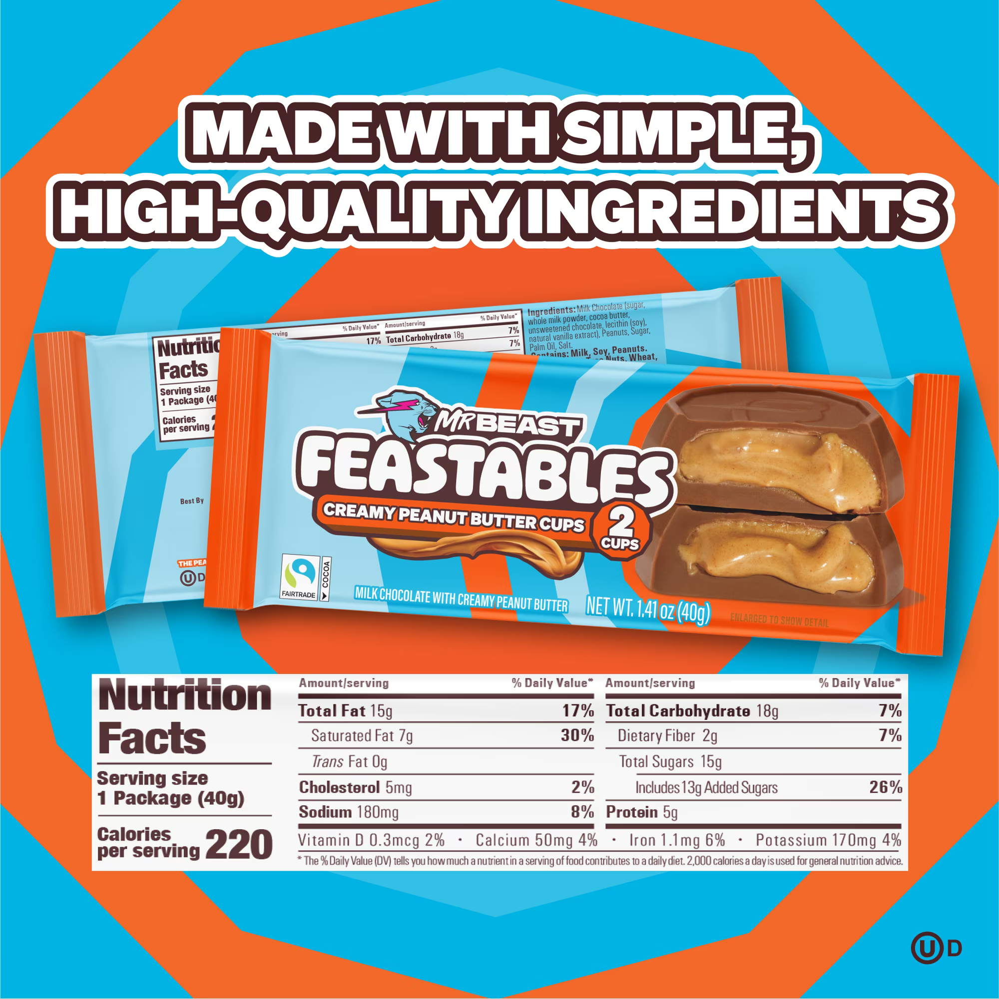 Feastables MrBeast Peanut Butter Cups, 1.41 oz (35g), 2 Count