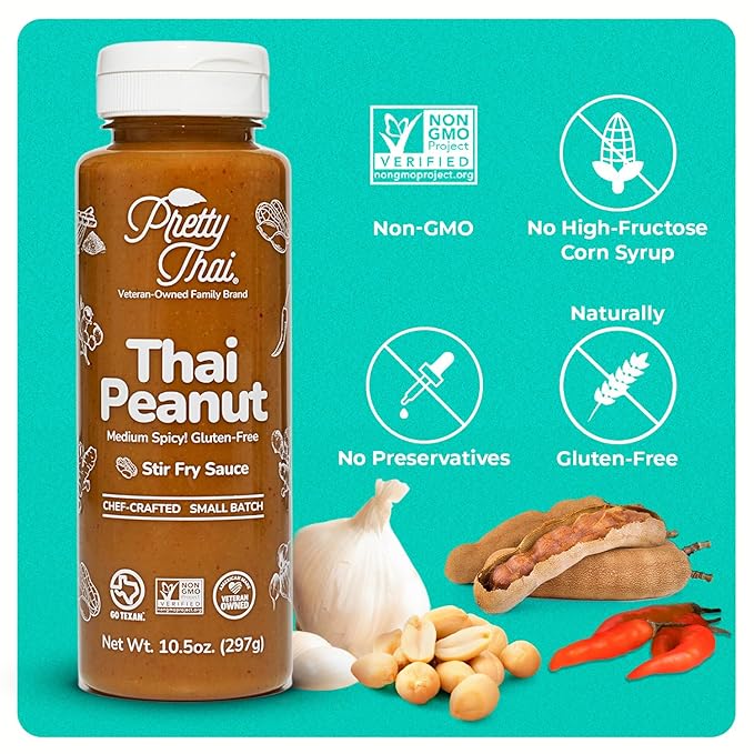 Pretty Thai Peanut Sauce, Gluten Free Certified Non-GMO Vegan Authentic Stir Fry, Dressing, Rice Seasoning, Condiment & Dipping Sauce, 100% Natural