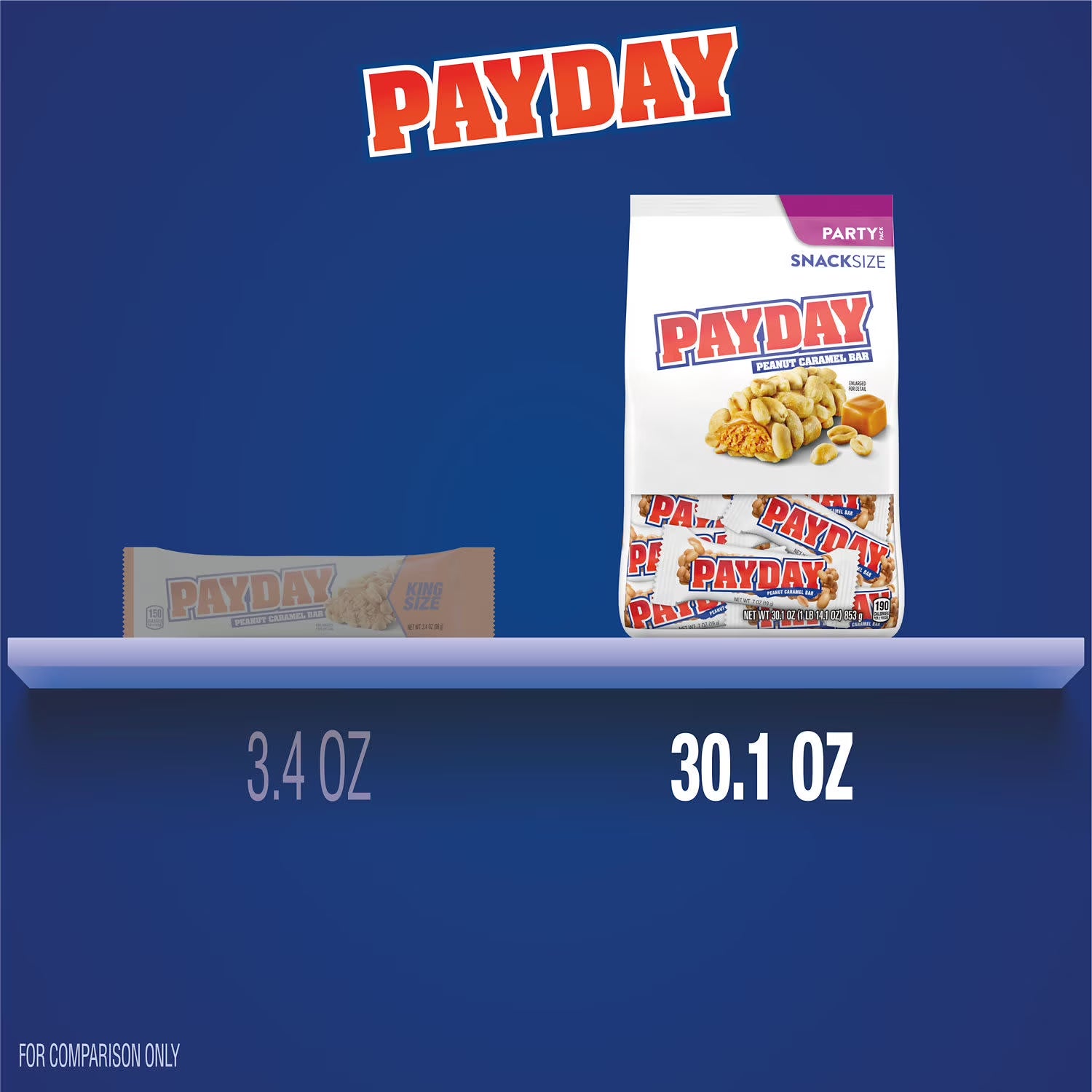 PAYDAY Peanut Caramel Snack Size, Candy Party Pack, 30.1 oz