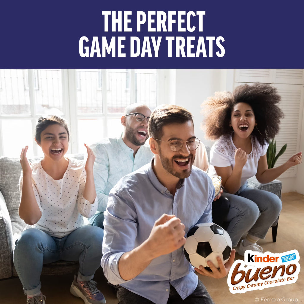Kinder Bueno Milk Chocolate Bars, Chocolate Candy Bars with Hazelnut Filling for Game Day, Football Party Supplies, Snacks for Adults, Snack