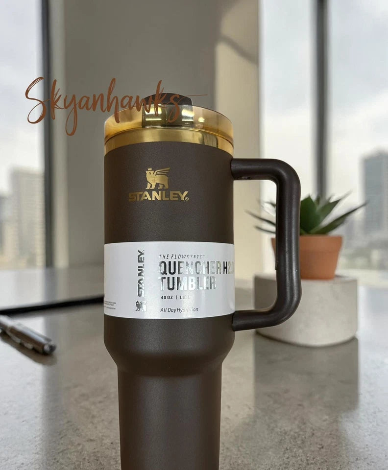 Stanley Quencher H2.0 FlowState 40 oz Tumbler – Chocolate Gold Stainless Steel Cup – Factory Sealed