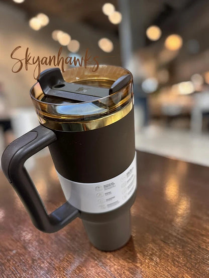Stanley Quencher H2.0 FlowState 40 oz Tumbler – Chocolate Gold Stainless Steel Cup – Factory Sealed